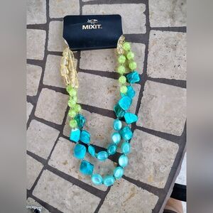 NWT Mixit Chunky Beaded Double Strand Blue Green Yellow Necklace